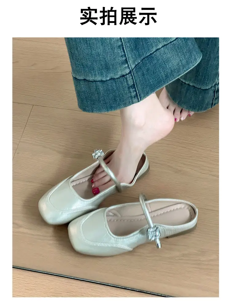 Women French Style Low Heel Mary Jane Sandals Silver — feature 5