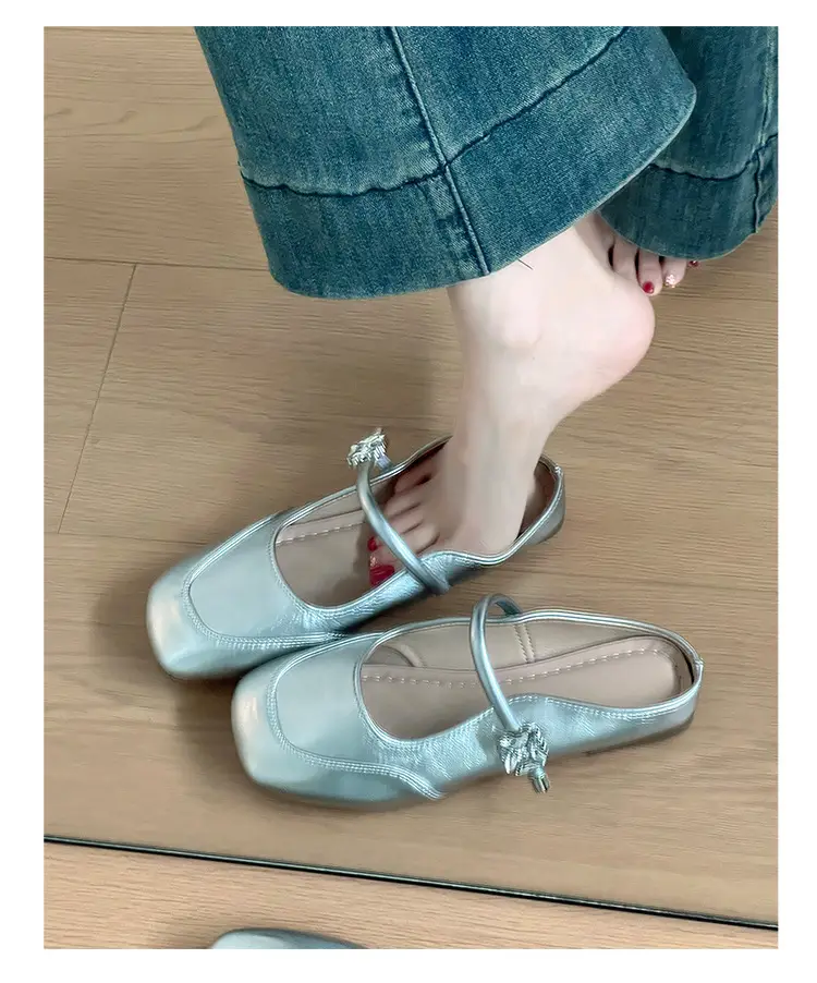 Women French Style Low Heel Mary Jane Sandals Silver — feature 9