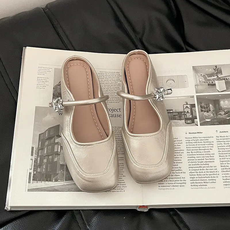Women French Style Low Heel Mary Jane Sandals Silver - Image 2