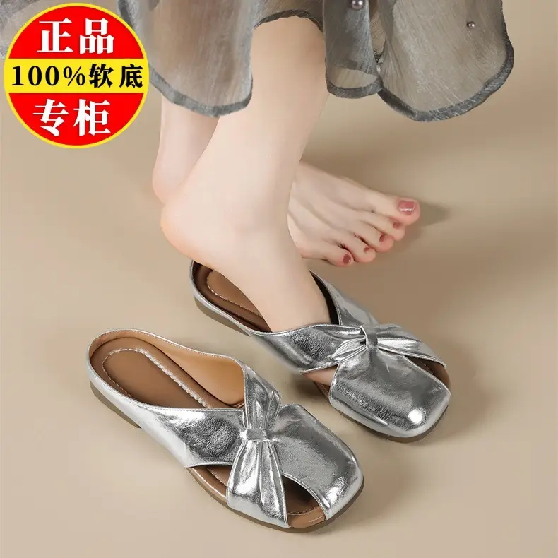 2025 Silver Metallic Flat Mules for Women - Image 6