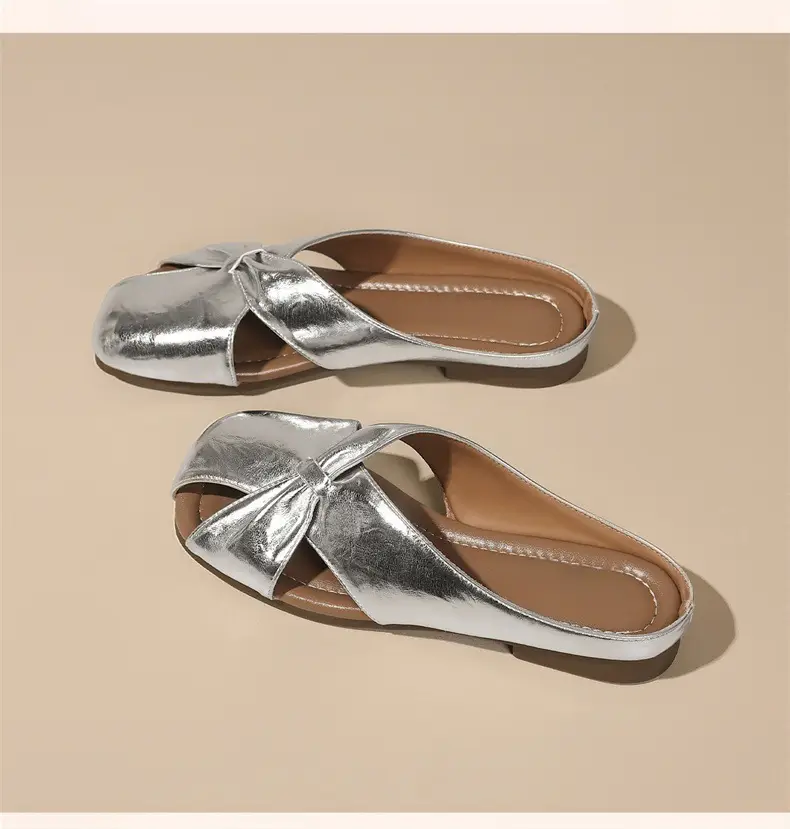 2025 Silver Metallic Flat Mules for Women — feature 12