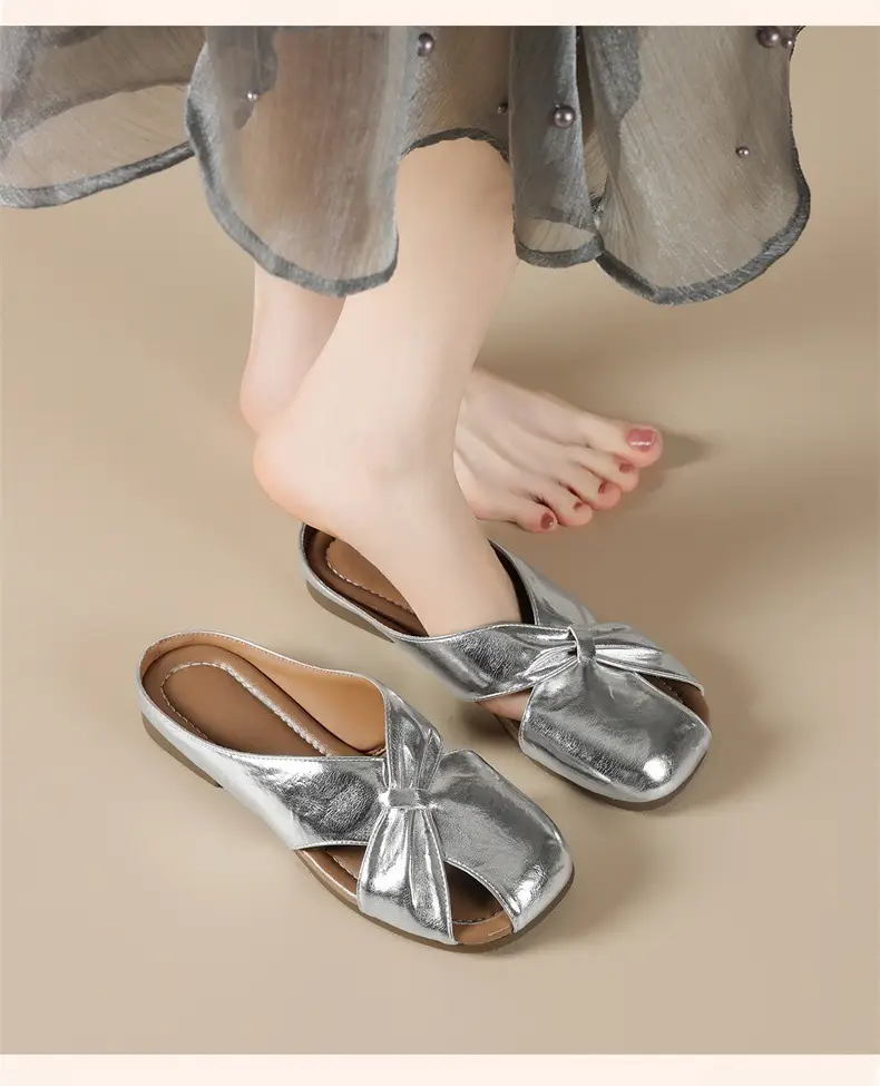 2025 Silver Metallic Flat Mules for Women — feature 13