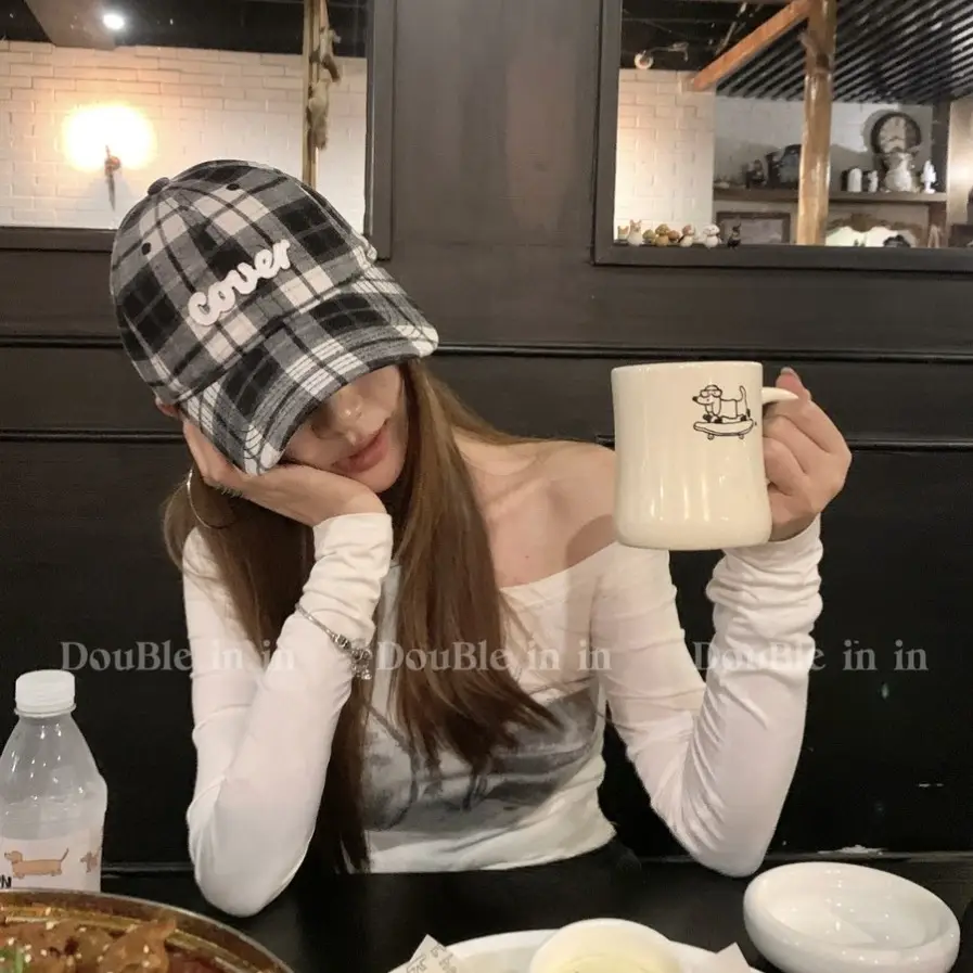 Double I Korean Version Plaid Cap Women Soft Top Duckbill Cap - Image 5