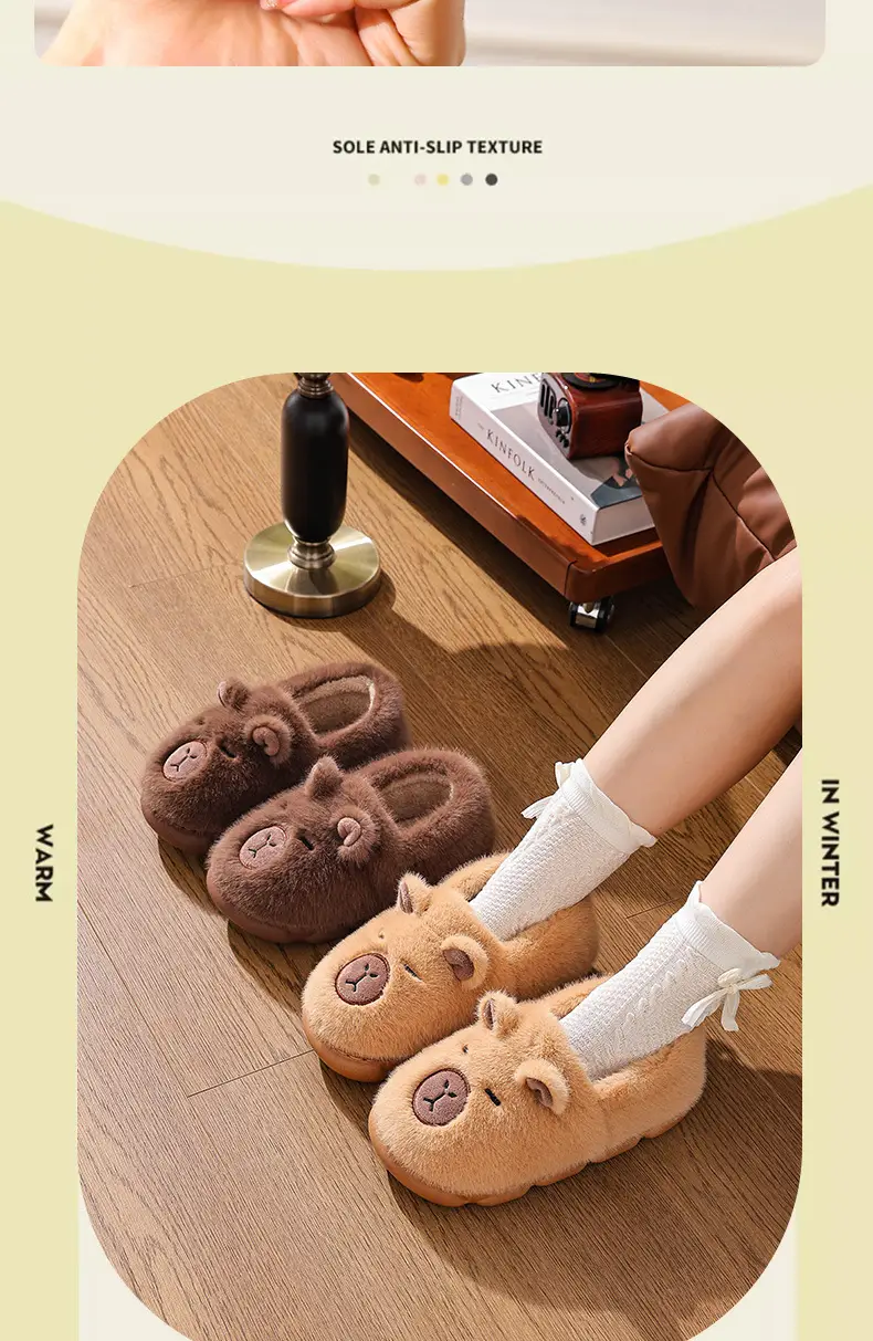 Female Winter Cartoon Cute Non-Slip Indoor Home Soft-Soled Family Outdoor Wear Kidsren's Cotton Slippers — feature 9