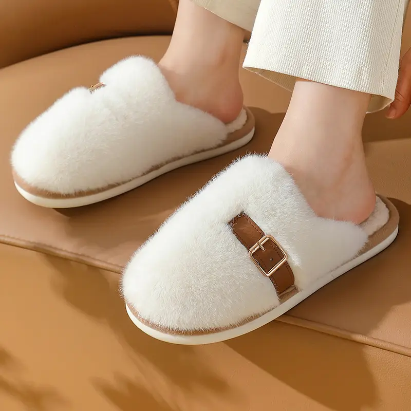 Women's High-End Plush Slippers Brown Winter Home Wear