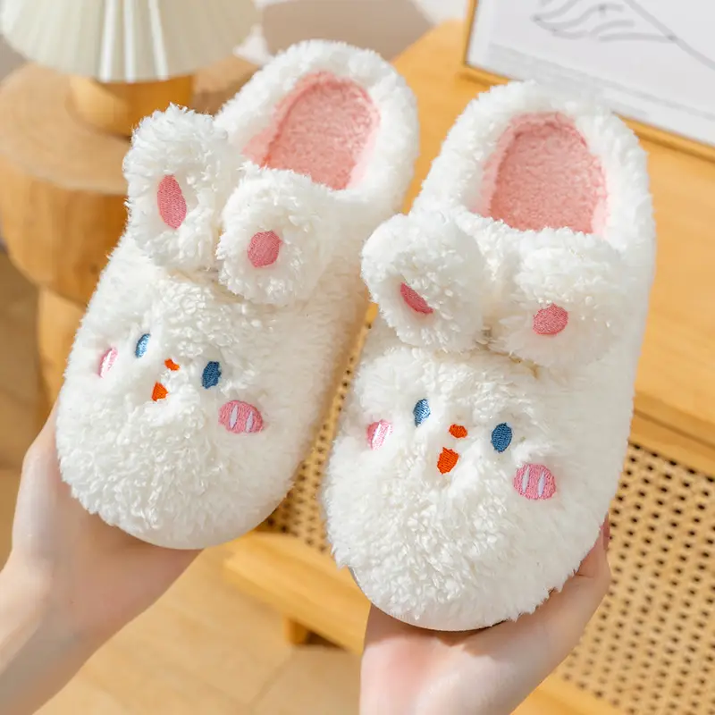 Cartoon Rabbit Cotton Slippers for Women, Autumn and Winter Indoor Home Bedroom Warm Plush Thick-Soled Comfortable Maternity Slippers