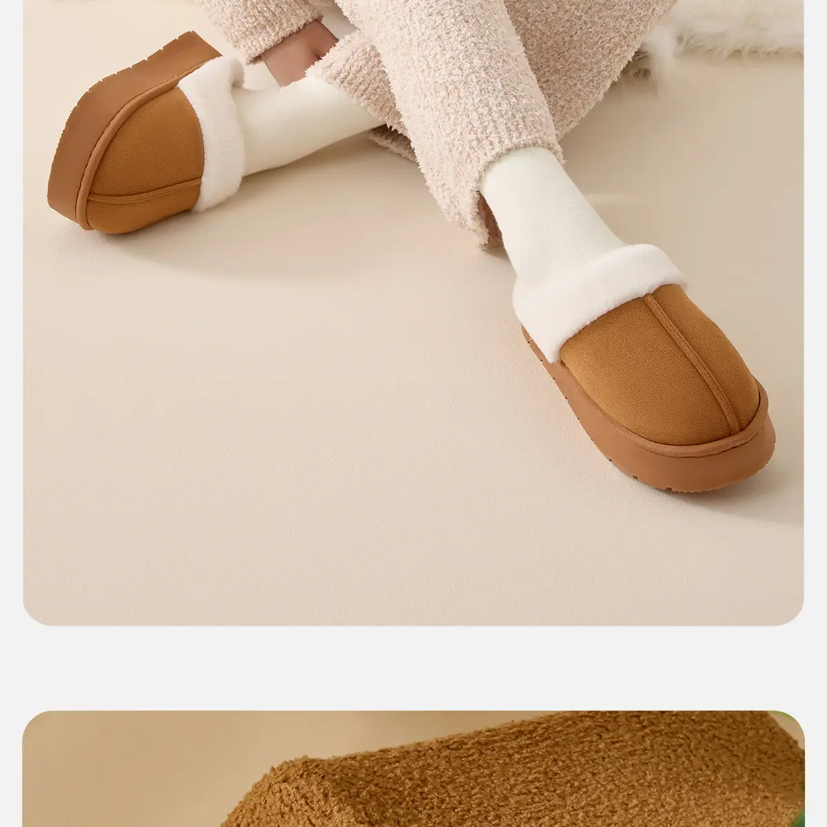 Women Winter Warm Stuffed Slippers Grey White — feature 16