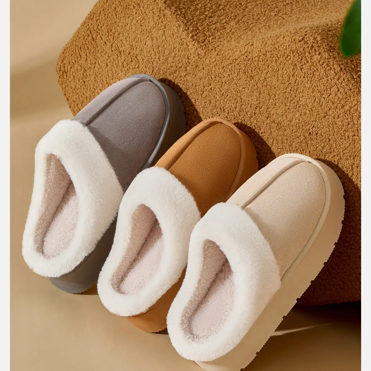 Women Winter Warm Stuffed Slippers Grey White — feature 17