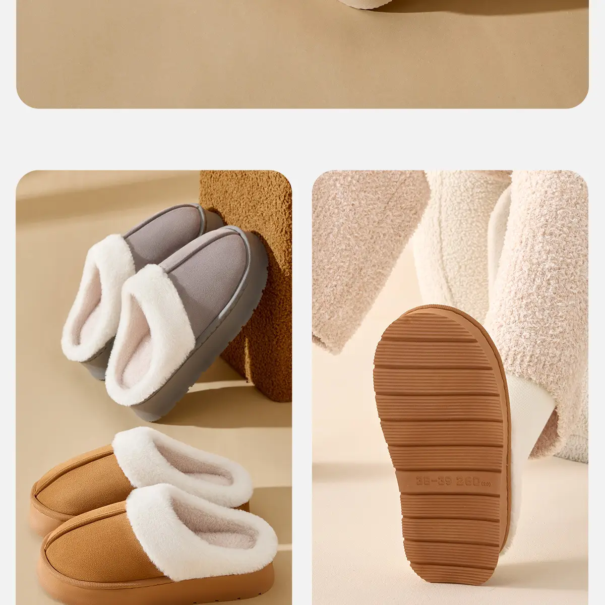 Women Winter Warm Stuffed Slippers Grey White — feature 18