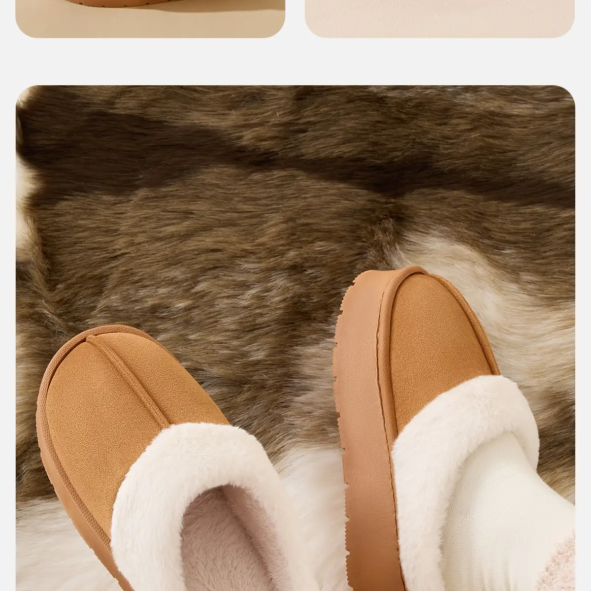Women Winter Warm Stuffed Slippers Grey White — feature 19