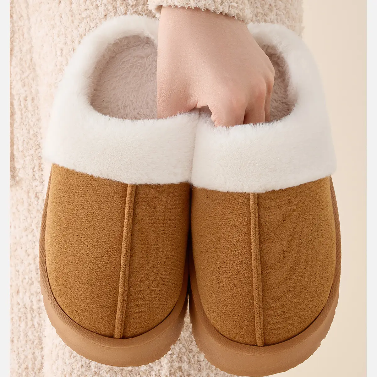 Women Winter Warm Stuffed Slippers Grey White — feature 2