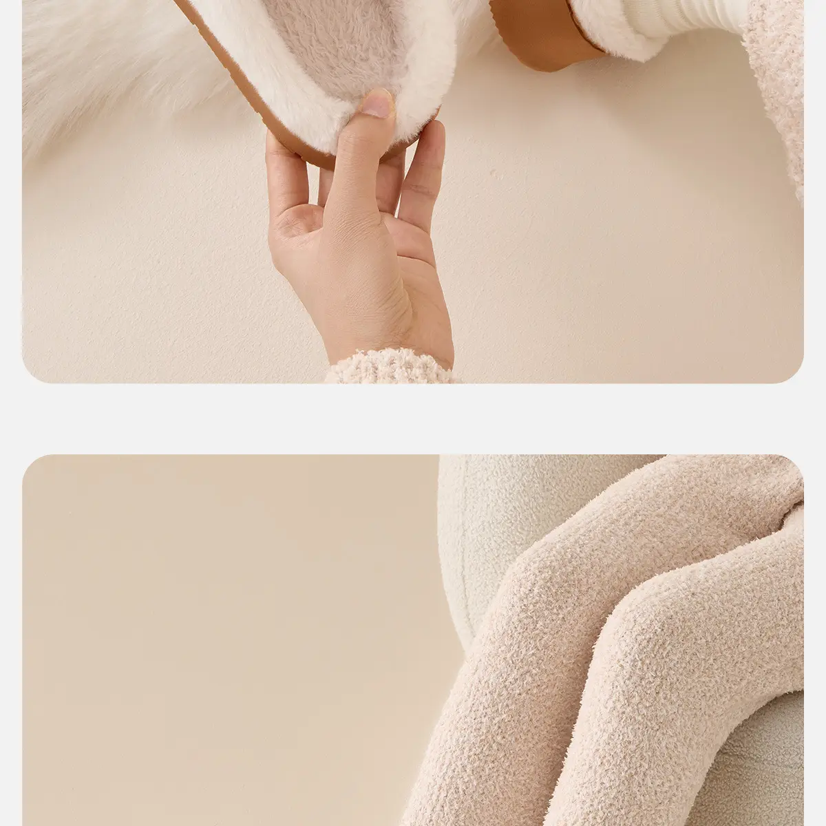 Women Winter Warm Stuffed Slippers Grey White — feature 20