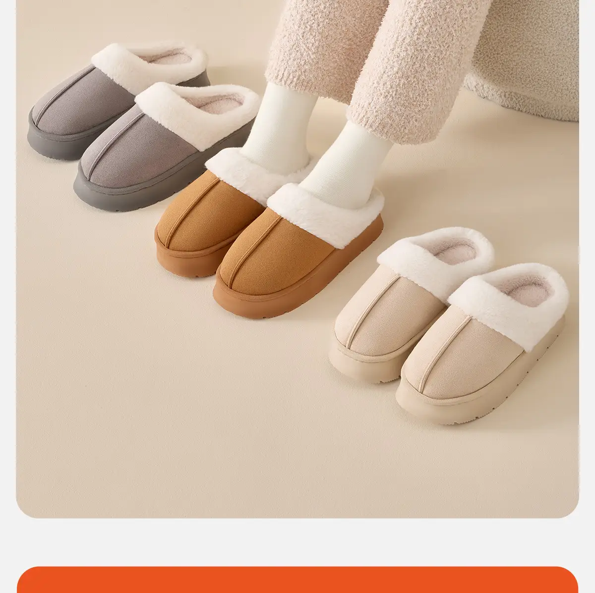 Women Winter Warm Stuffed Slippers Grey White — feature 21
