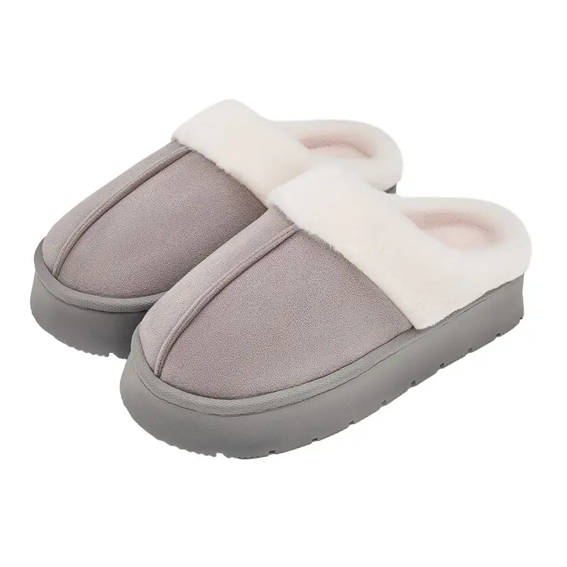 Women Winter Warm Stuffed Slippers Grey White