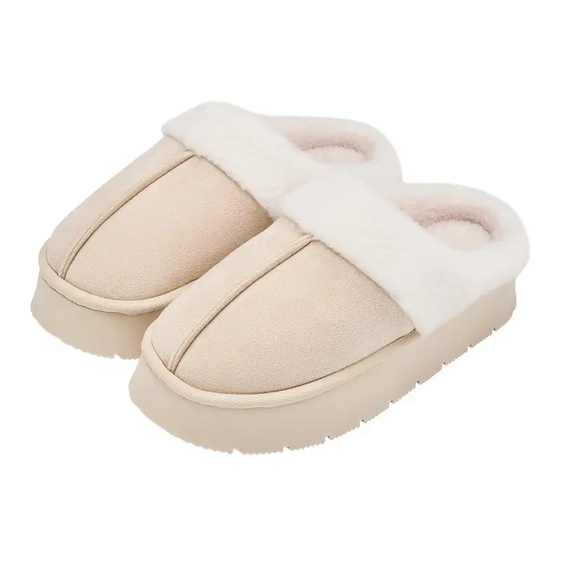 Women Winter Warm Stuffed Slippers Grey White