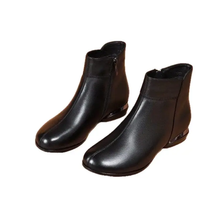 Women's Black Leather Ankle Boots Round Toe Winter - Image 9