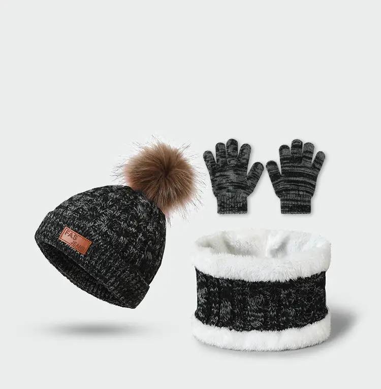 New Autumn and Winter Children's Hat, Scarf, and Gloves Three-Piece Set, Warm Knitted Pom-Pom Baby Hat, Neck Protector, Neck Warmer — feature 13