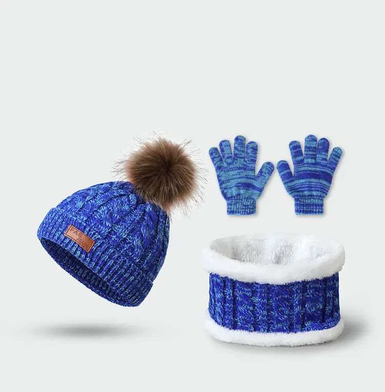 New Autumn and Winter Children's Hat, Scarf, and Gloves Three-Piece Set, Warm Knitted Pom-Pom Baby Hat, Neck Protector, Neck Warmer — feature 14