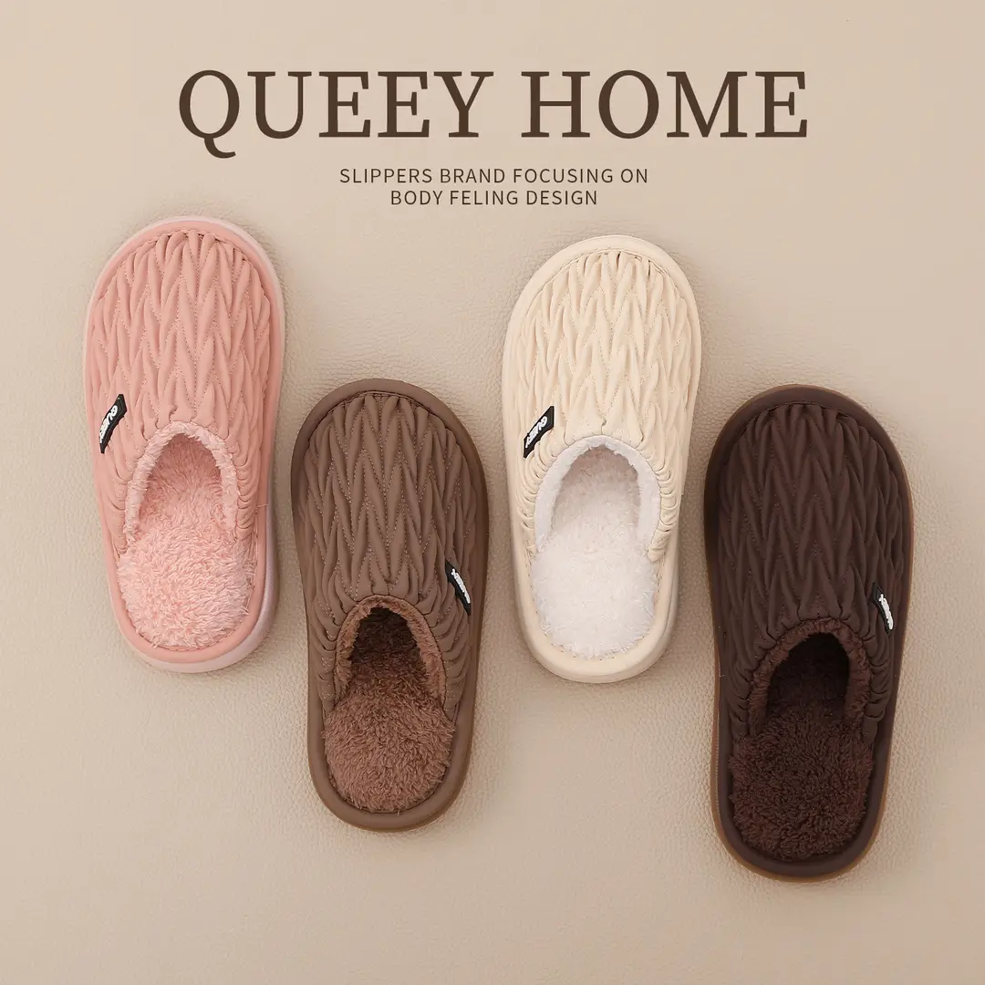 Waterproof Cotton Slippers for Men, Autumn and Winter 2026, Non-Slip, Thick-Soled, Antibacterial, Odor-Resistant, Warm, Closed-Toe Cotton Slippers for Women, Odor-Resistant