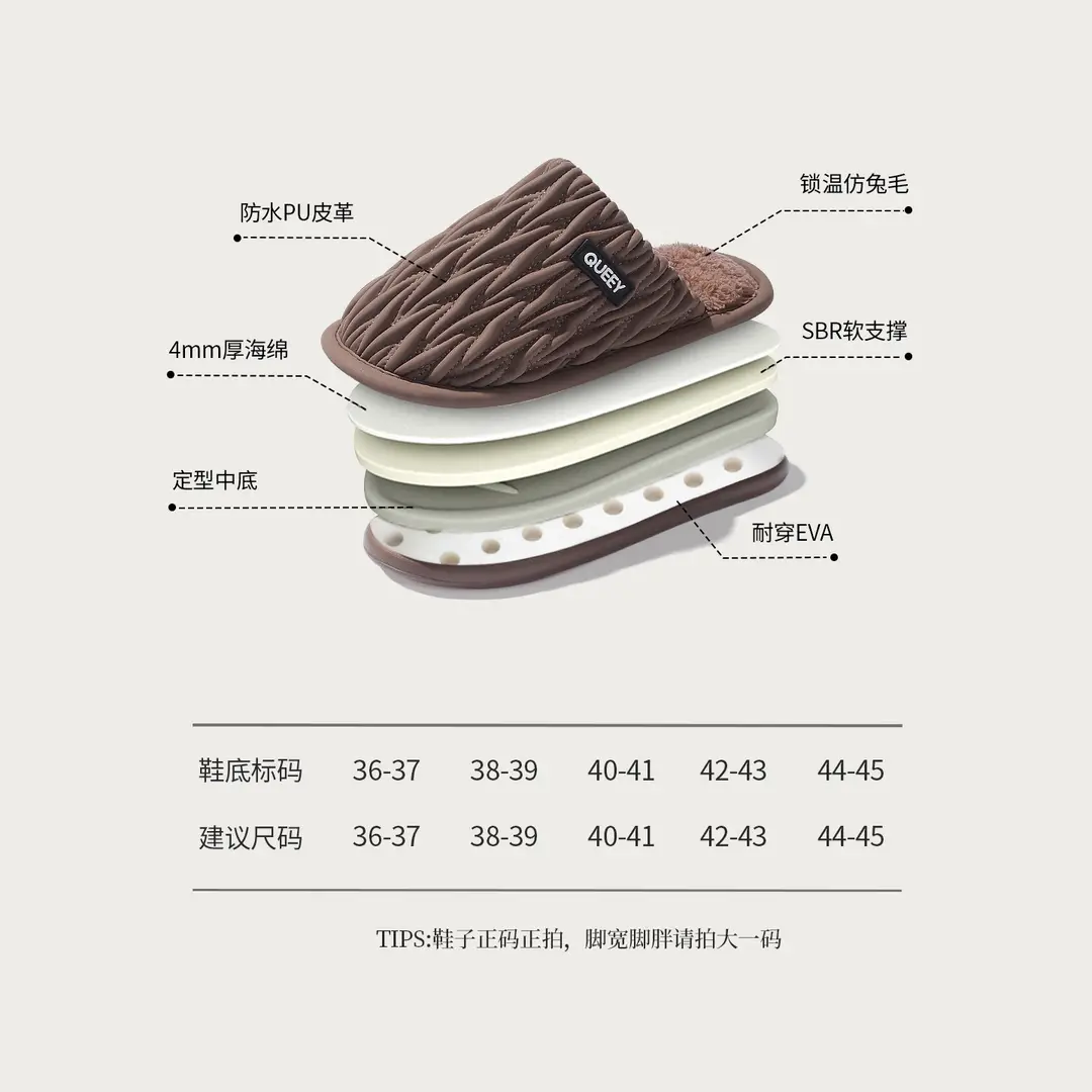 Waterproof Cotton Slippers for Men, Autumn and Winter 2026, Non-Slip, Thick-Soled, Antibacterial, Odor-Resistant, Warm, Closed-Toe Cotton Slippers for Women, Odor-Resistant