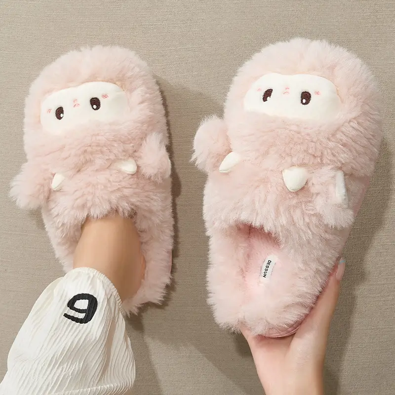Cotton Slippers for Women in Winter Cartoon Cute Lamb Men's Plush Warm Anti-Slip Home Thick-Soled Furry Slippers for Men in Winter
