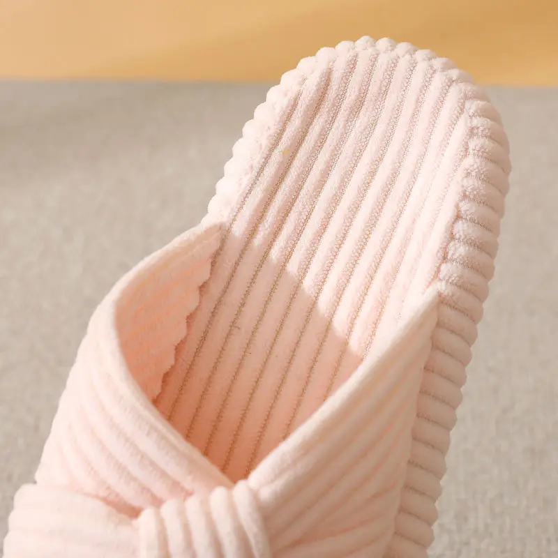 Cross-Border New Corduroy Cross Cotton Slippers for Home Wholesale Autumn Home Warm Indoor Adhesive Thick-Soled Cotton Slippers