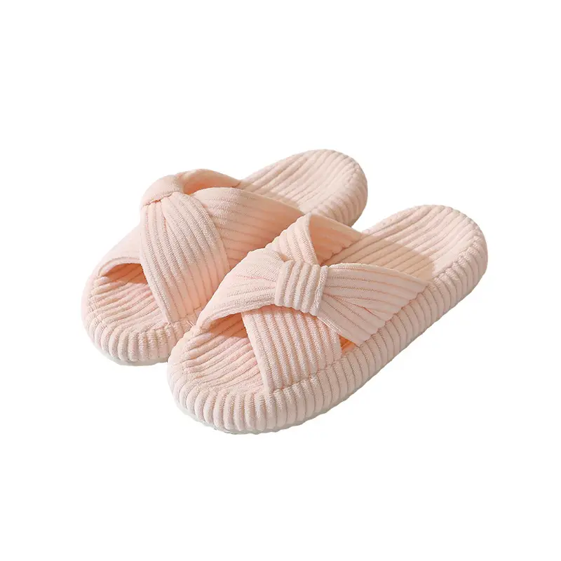 Cross-Border New Corduroy Cross Cotton Slippers for Home Wholesale Autumn Home Warm Indoor Adhesive Thick-Soled Cotton Slippers