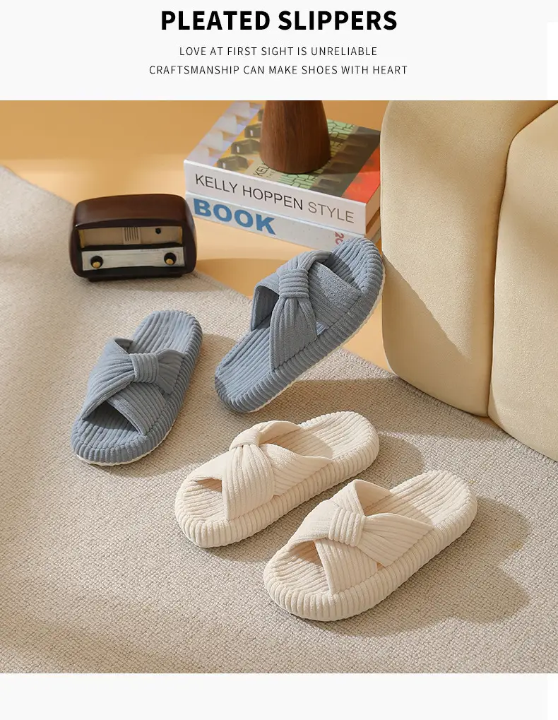 Cross-Border New Corduroy Cross Cotton Slippers for Home Wholesale Autumn Home Warm Indoor Adhesive Thick-Soled Cotton Slippers — feature 13