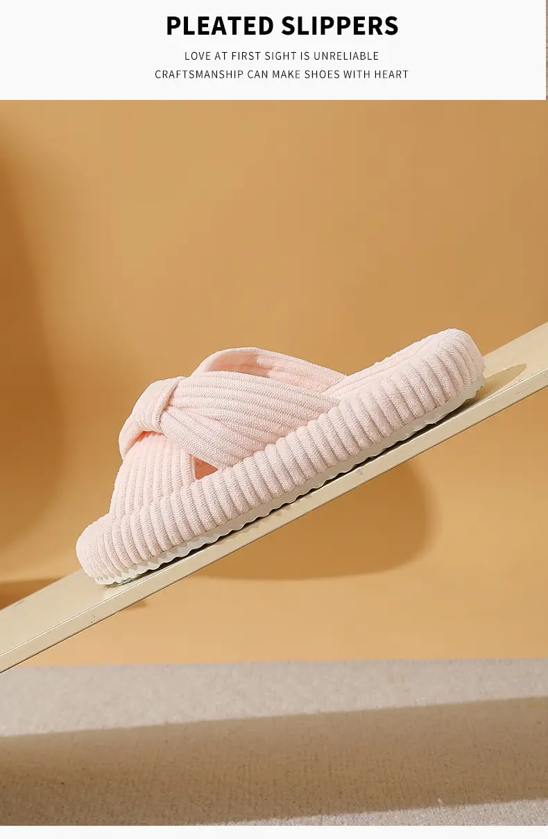 Cross-Border New Corduroy Cross Cotton Slippers for Home Wholesale Autumn Home Warm Indoor Adhesive Thick-Soled Cotton Slippers — feature 9