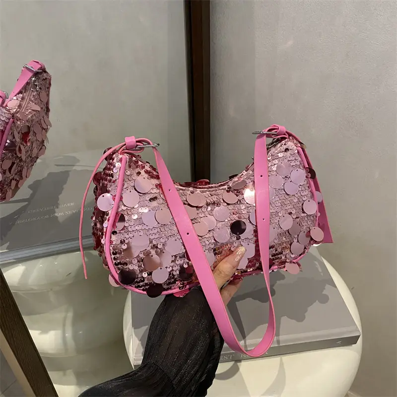 Pink Sequin Shoulder Bag Large Capacity Single Strap