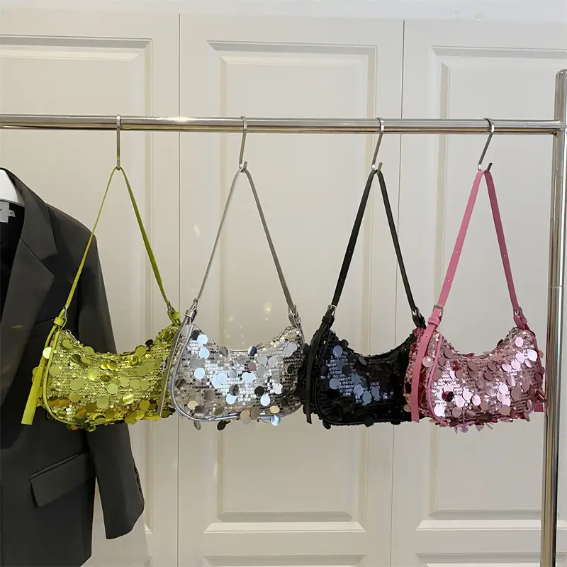 Pink Sequin Shoulder Bag Large Capacity Single Strap