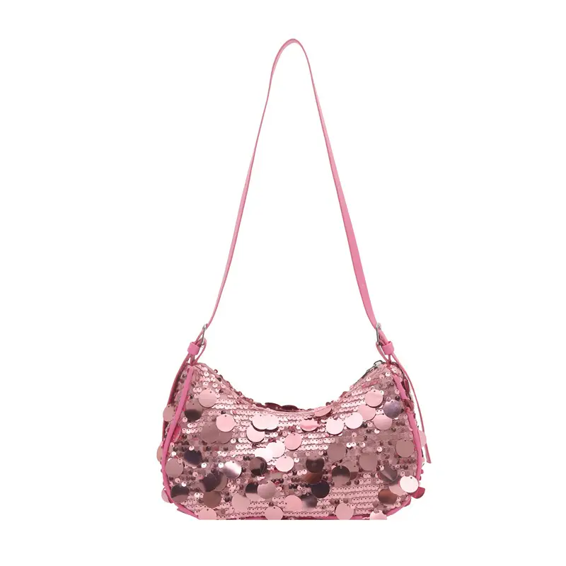 Pink Sequin Shoulder Bag Large Capacity Single Strap