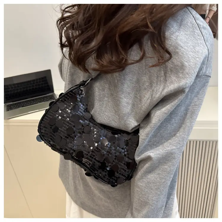 Pink Sequin Shoulder Bag Large Capacity Single Strap — feature 10
