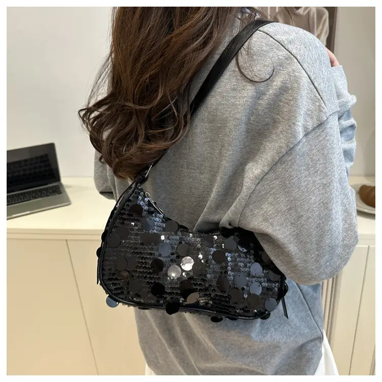 Pink Sequin Shoulder Bag Large Capacity Single Strap — feature 11