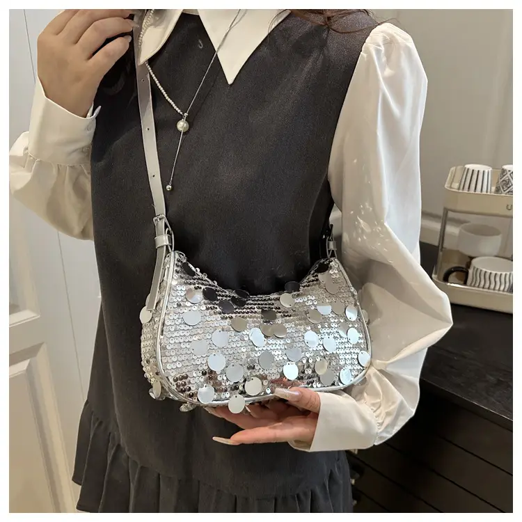 Pink Sequin Shoulder Bag Large Capacity Single Strap — feature 13