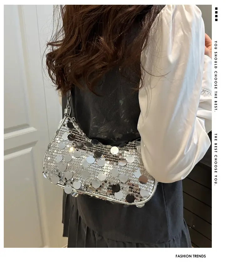 Pink Sequin Shoulder Bag Large Capacity Single Strap — feature 2