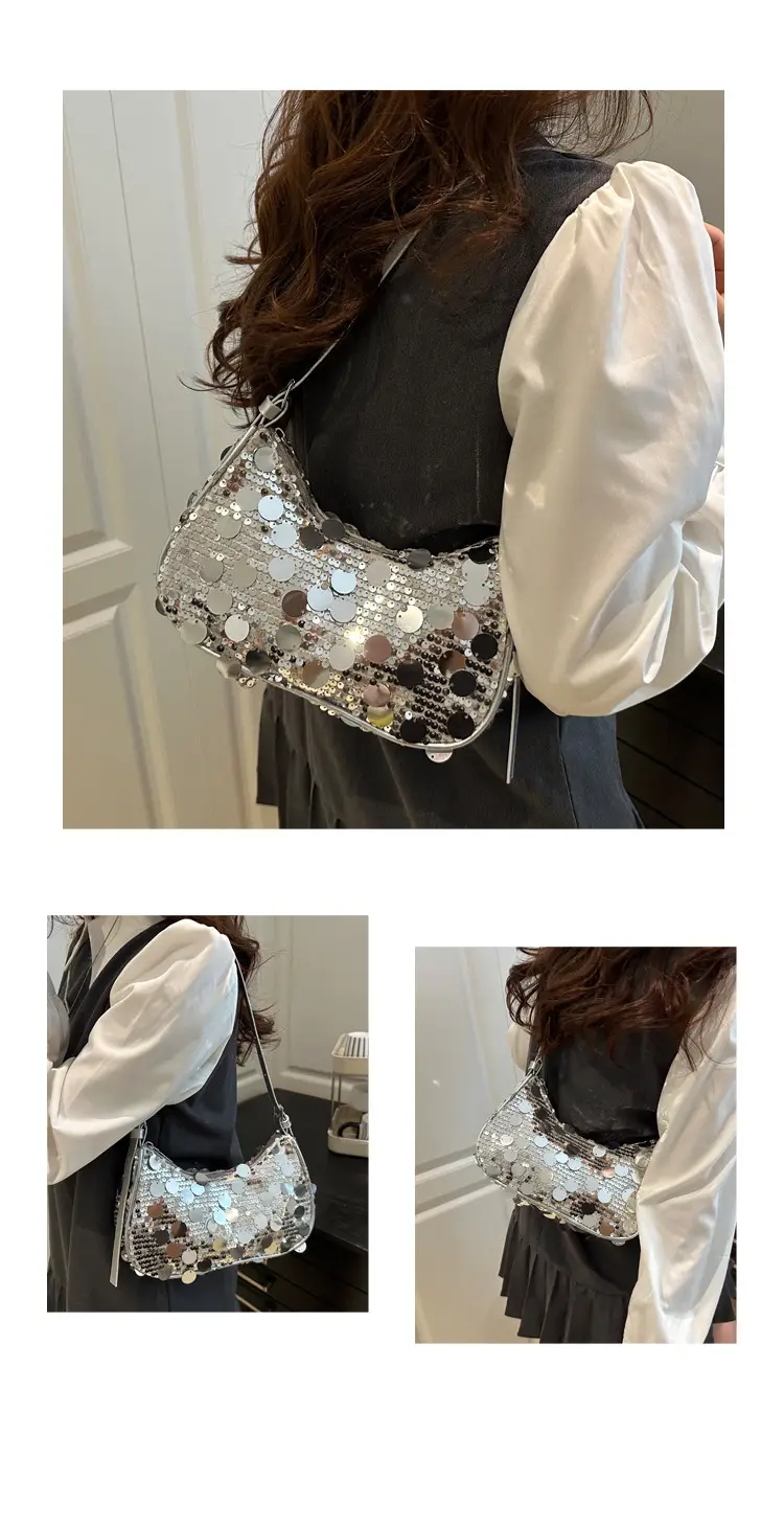 Pink Sequin Shoulder Bag Large Capacity Single Strap — feature 20