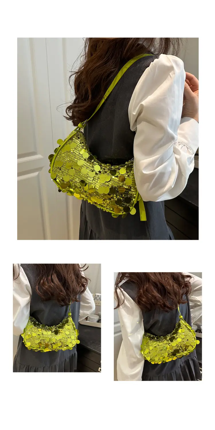 Pink Sequin Shoulder Bag Large Capacity Single Strap — feature 21