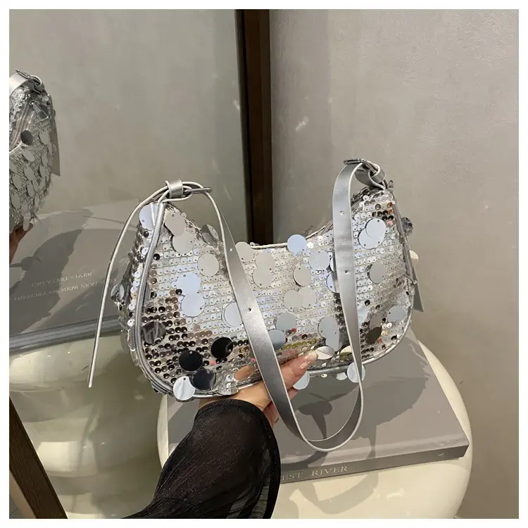 Pink Sequin Shoulder Bag Large Capacity Single Strap — feature 24