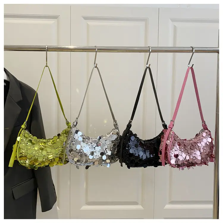 Pink Sequin Shoulder Bag Large Capacity Single Strap — feature 26
