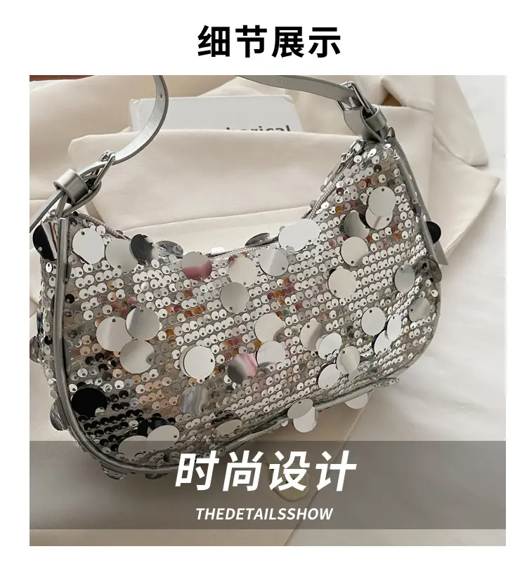 Pink Sequin Shoulder Bag Large Capacity Single Strap — feature 9