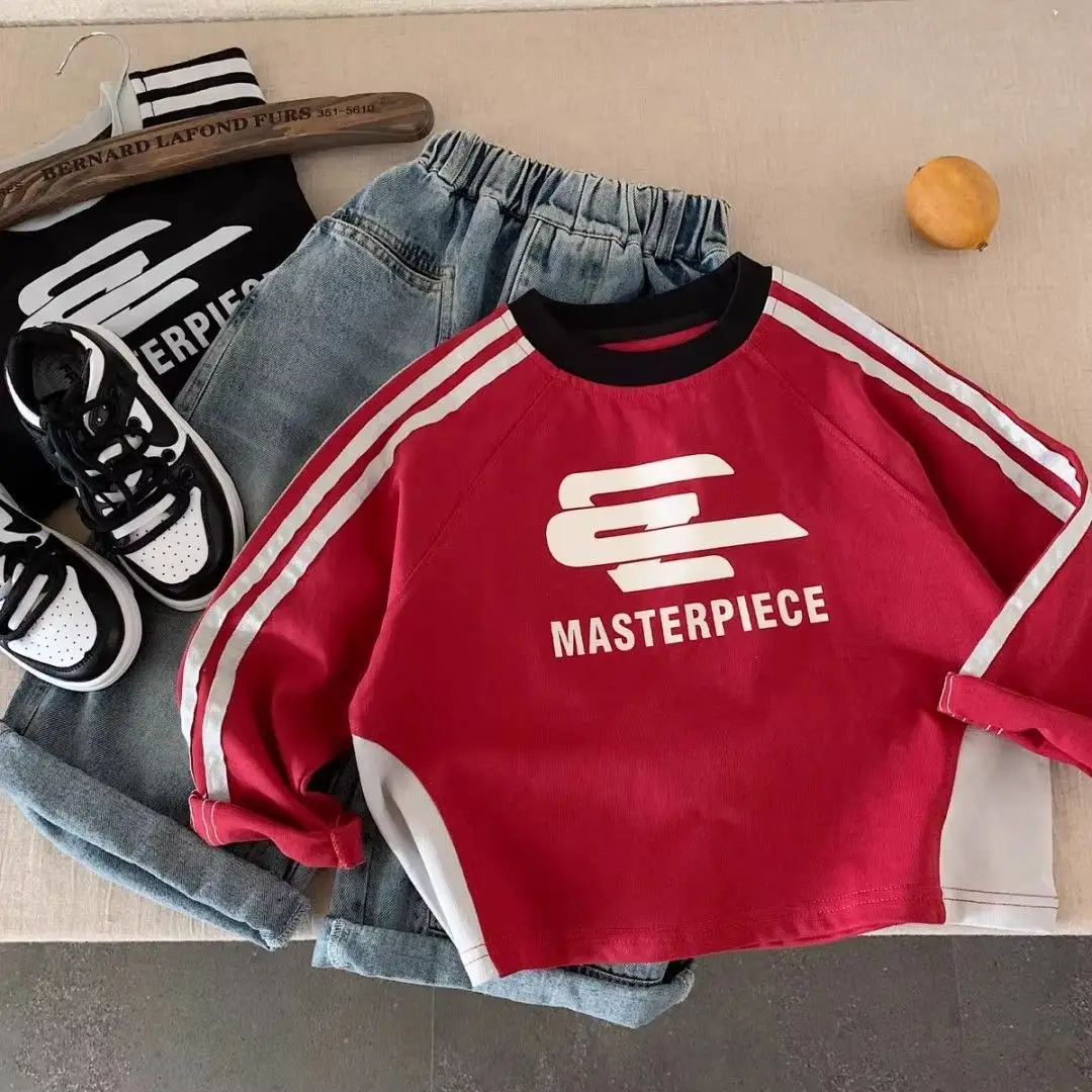 Kids Cotton Letter T-Shirt Red Black Korean Style — feature 5