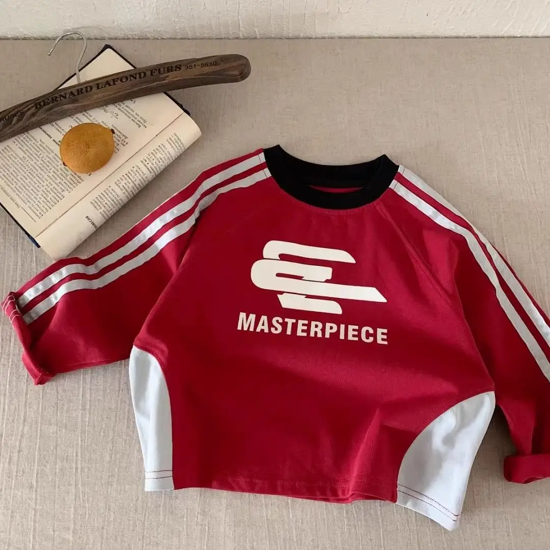 Kids Cotton Letter T-Shirt Red Black Korean Style — feature 7