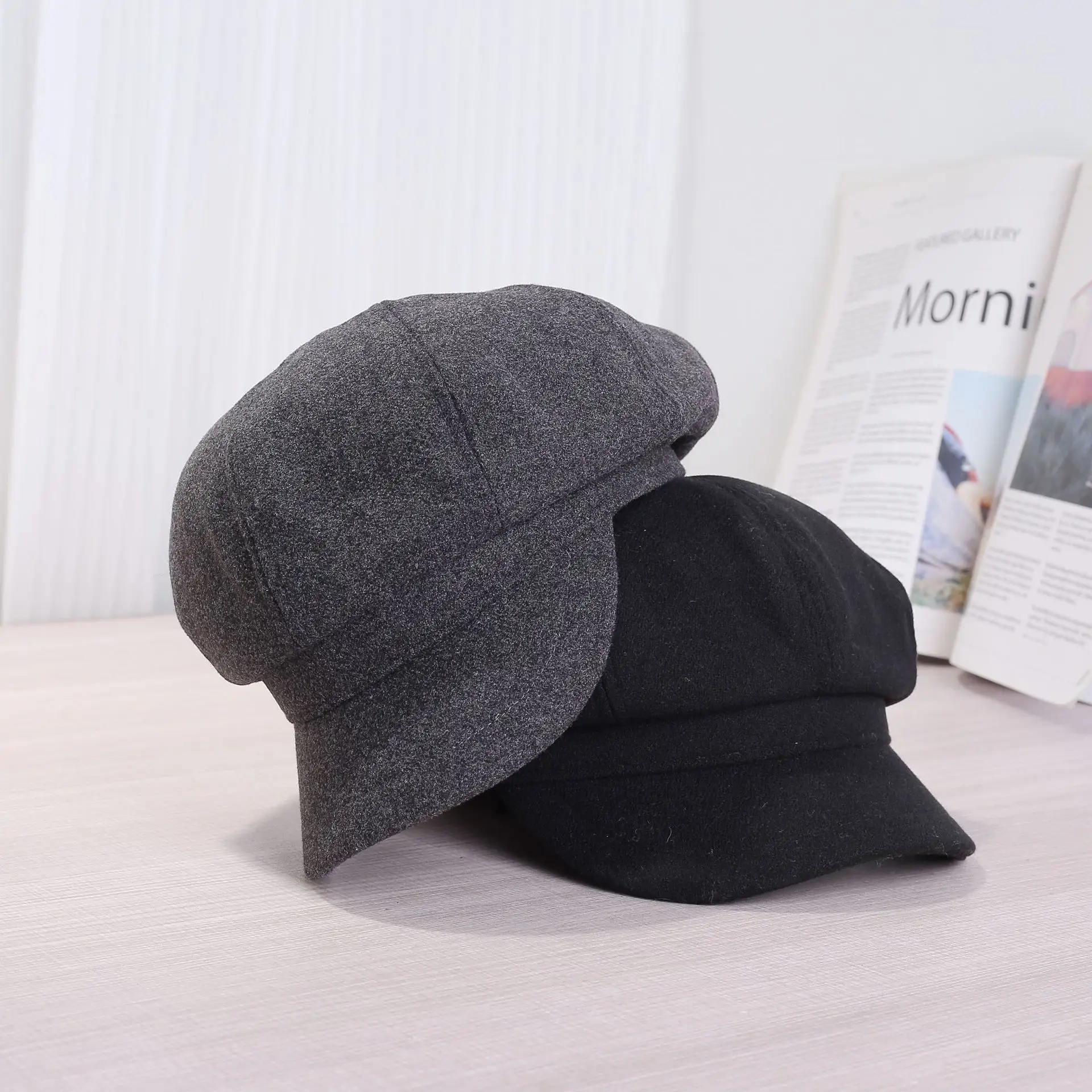 White Korean Style Octagonal Cap for Women & Men - Image 9