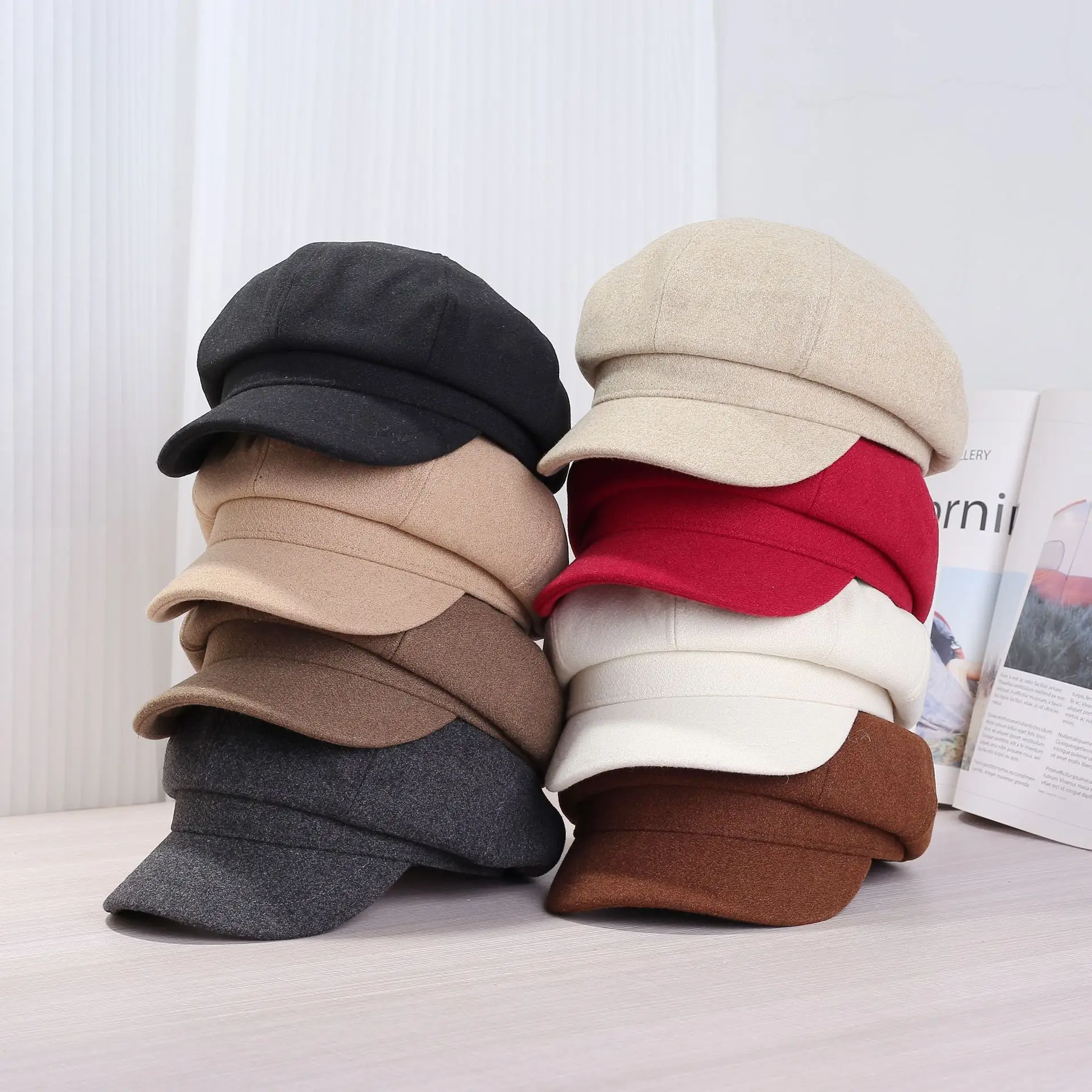 White Korean Style Octagonal Cap for Women & Men - Image 10