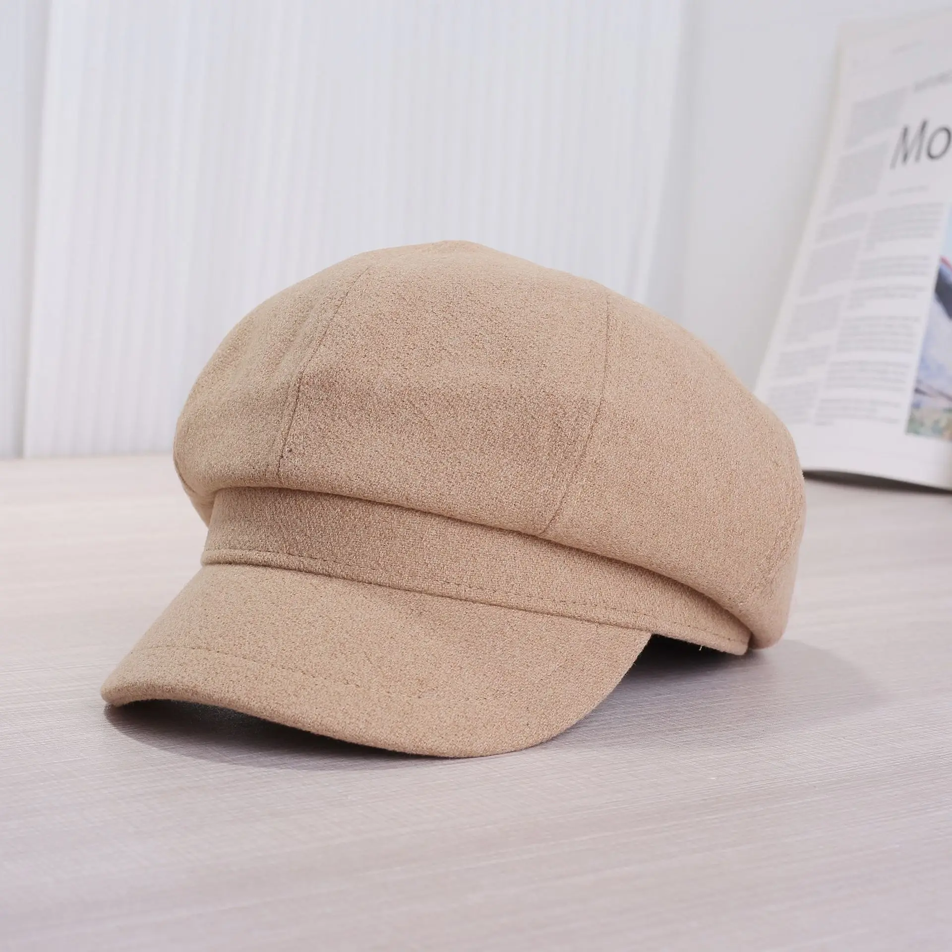 White Korean Style Octagonal Cap for Women & Men - Image 4