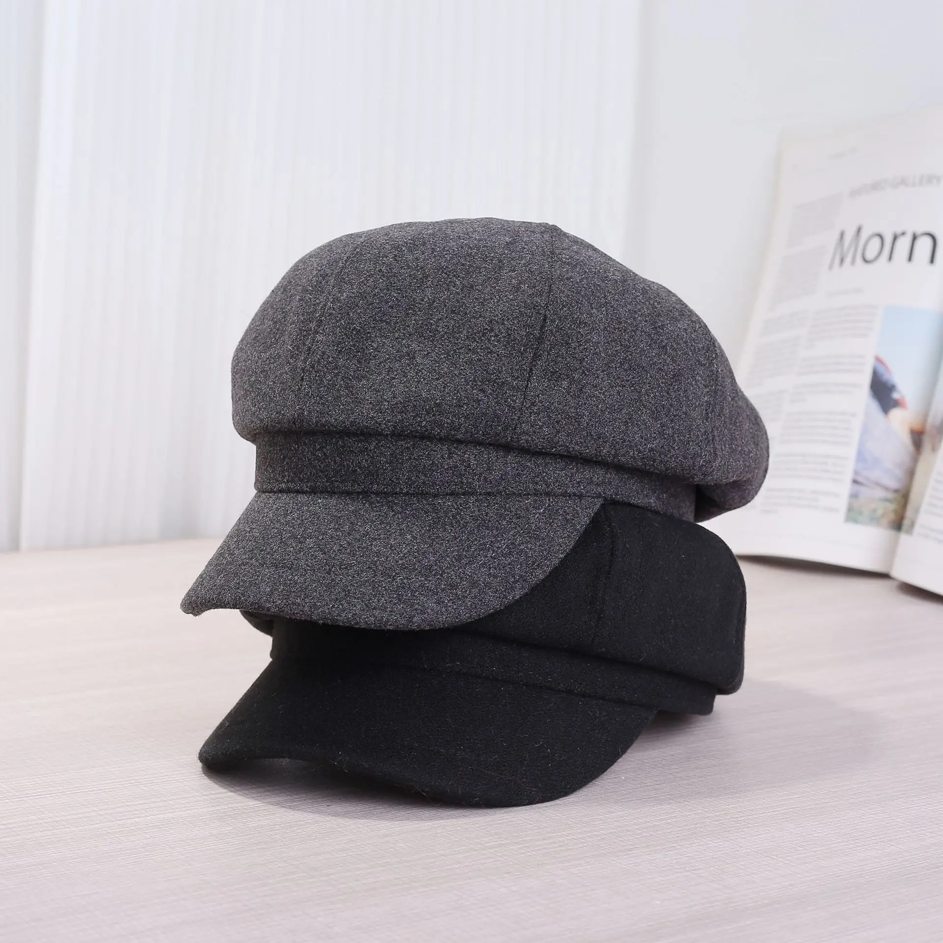 White Korean Style Octagonal Cap for Women & Men — feature 13