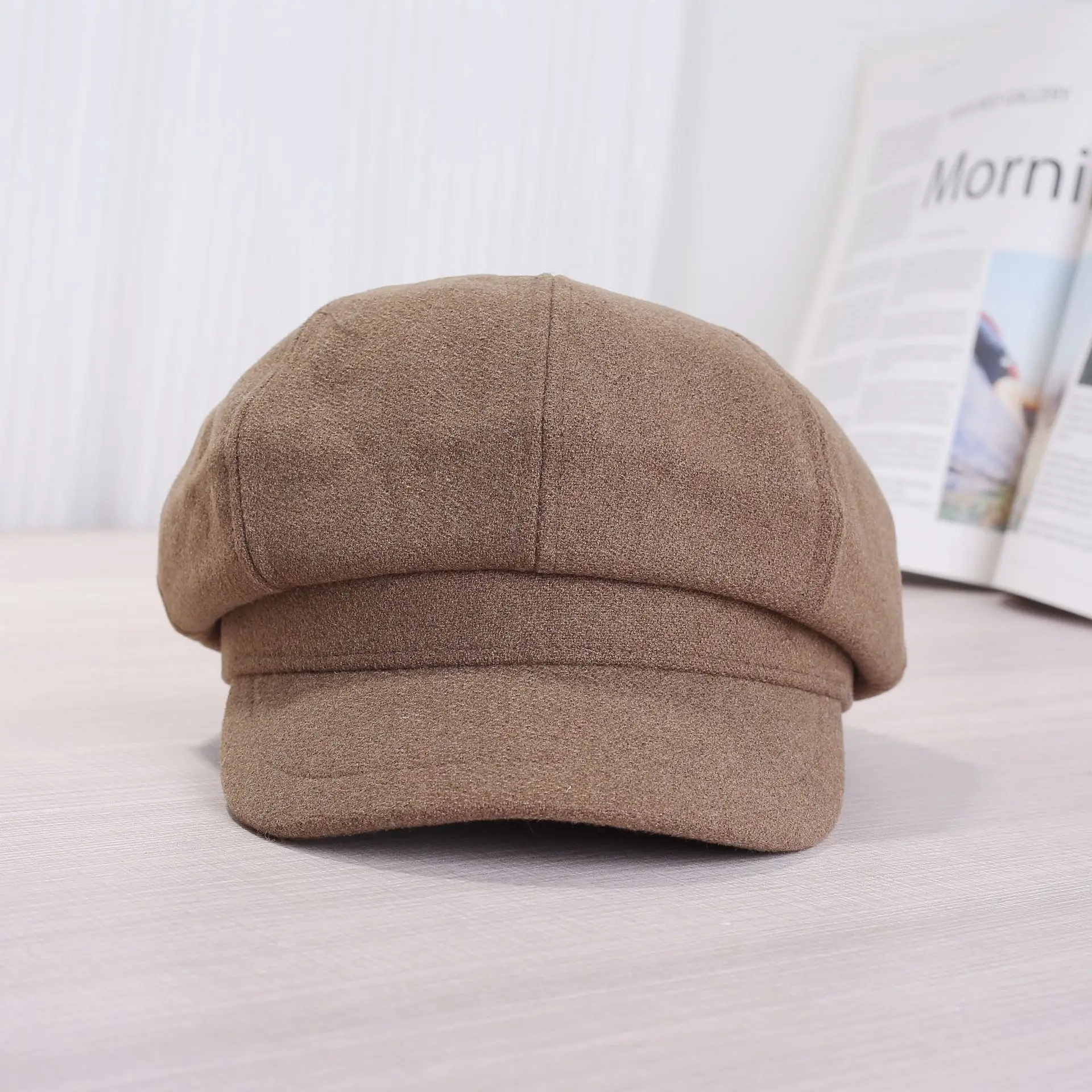 White Korean Style Octagonal Cap for Women & Men — feature 3