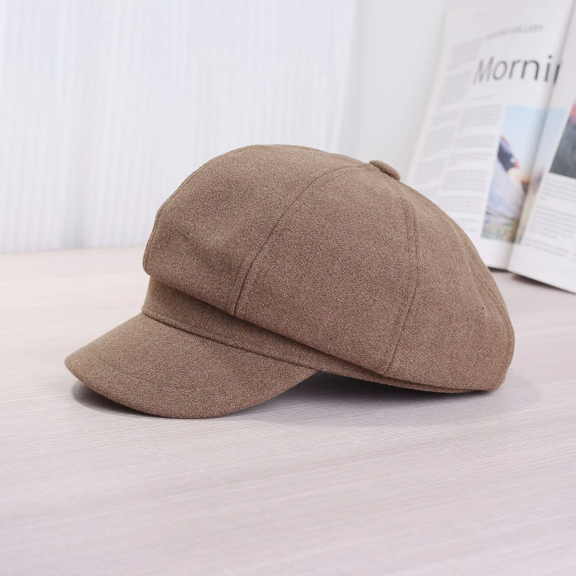 White Korean Style Octagonal Cap for Women & Men — feature 5