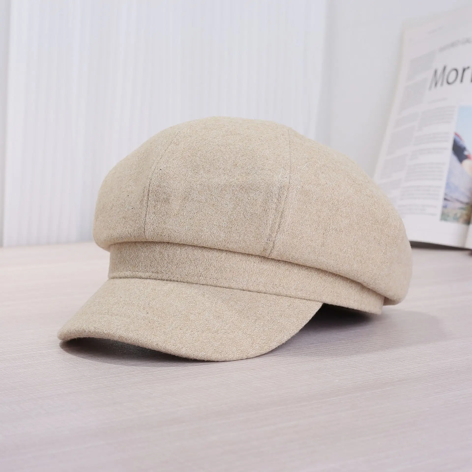 White Korean Style Octagonal Cap for Women & Men - Image 3